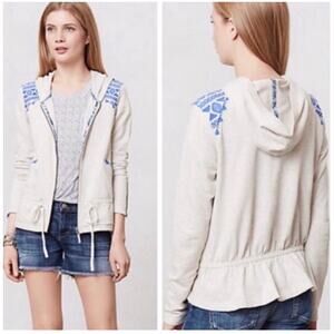 Anthropologie Lilka Embroidered Full Zip Jacket Women Small  Peplum